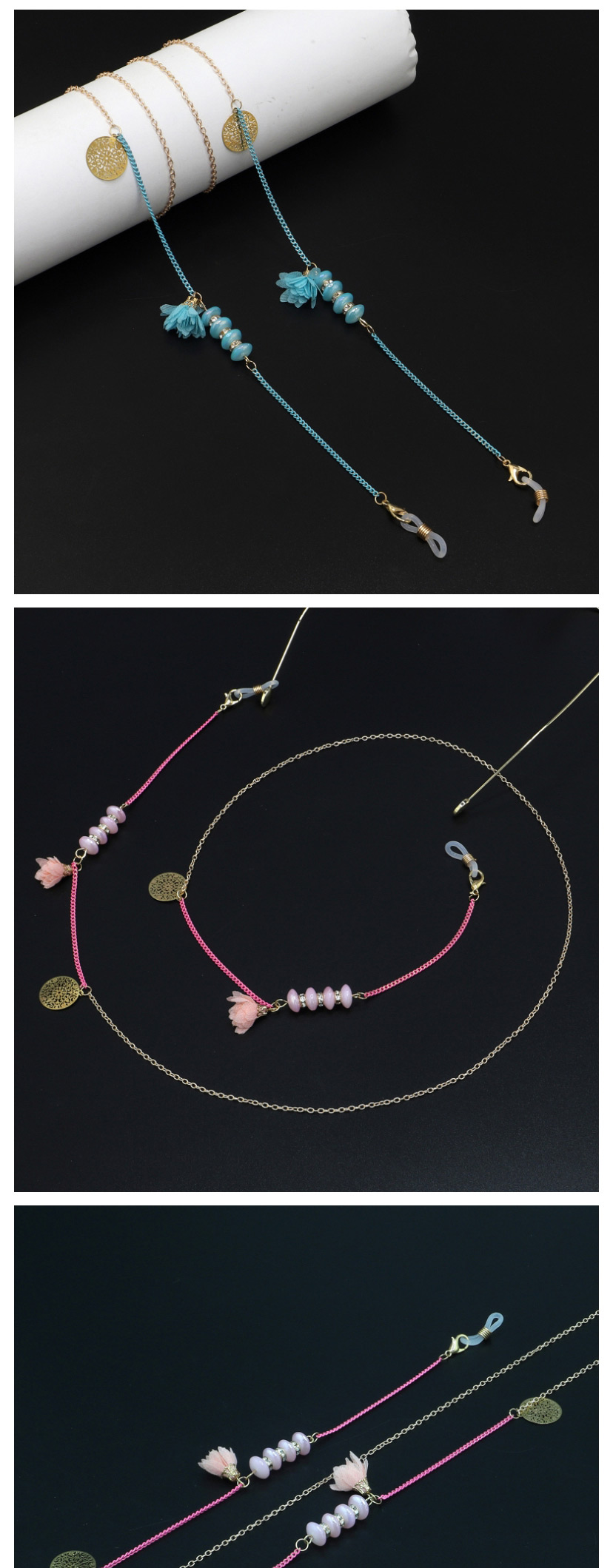  Pink Glass Flower Beads Glasses Chain,Sunglasses Chain