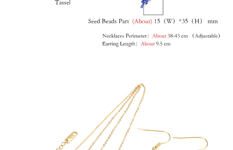 Fashion Blue Rice Beads Woven Geometric Pattern Earrings Necklace,Pendants