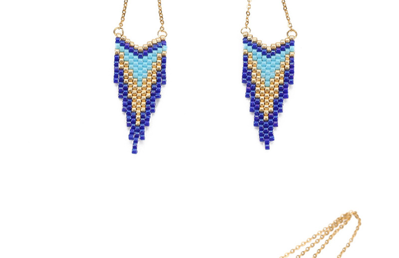 Fashion Blue Rice Beads Woven Geometric Pattern Earrings Necklace,Drop Earrings