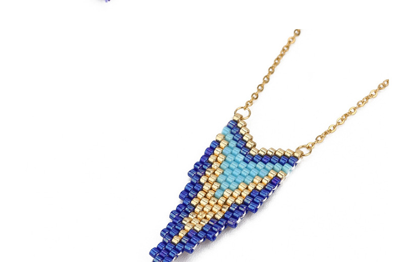 Fashion Blue Rice Beads Woven Geometric Pattern Earrings Necklace,Drop Earrings
