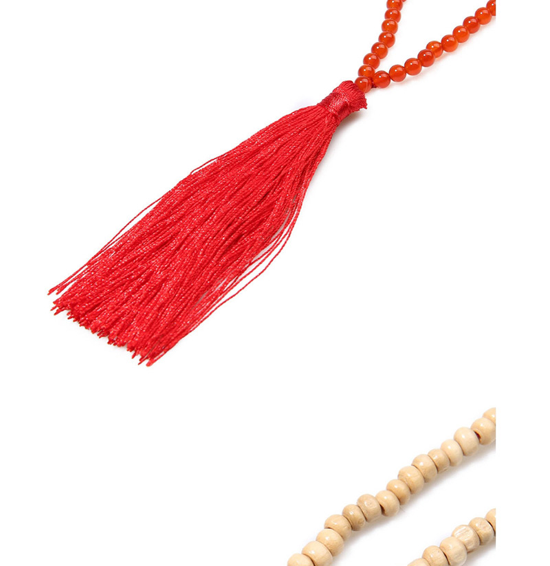 Fashion Pink Natural Stone Beaded Beads Tassel Necklace 6mm,Thin Scaves