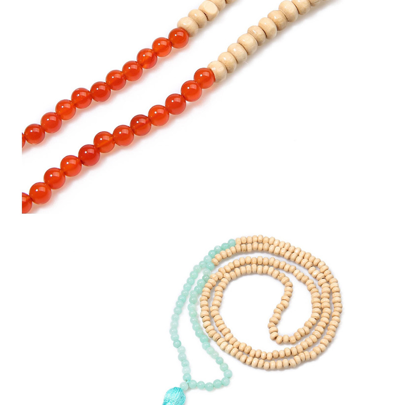Fashion Khaki Natural Stone Beaded Beads Tassel Necklace 6mm,Thin Scaves