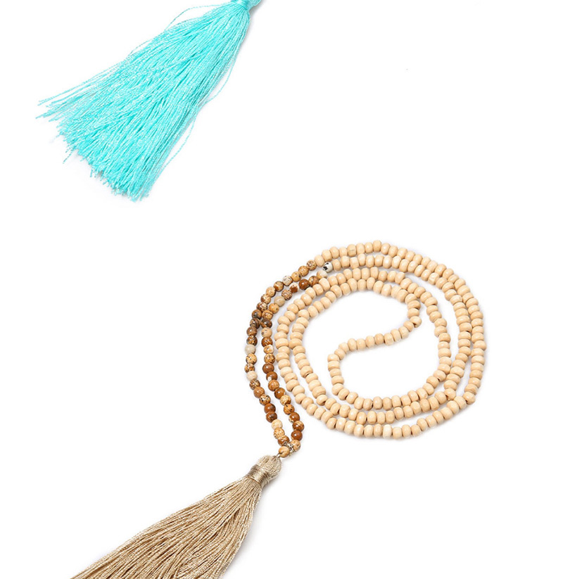Fashion Navy Blue + Blue Natural Stone Beaded Beads Tassel Necklace 6mm,Beaded Necklaces