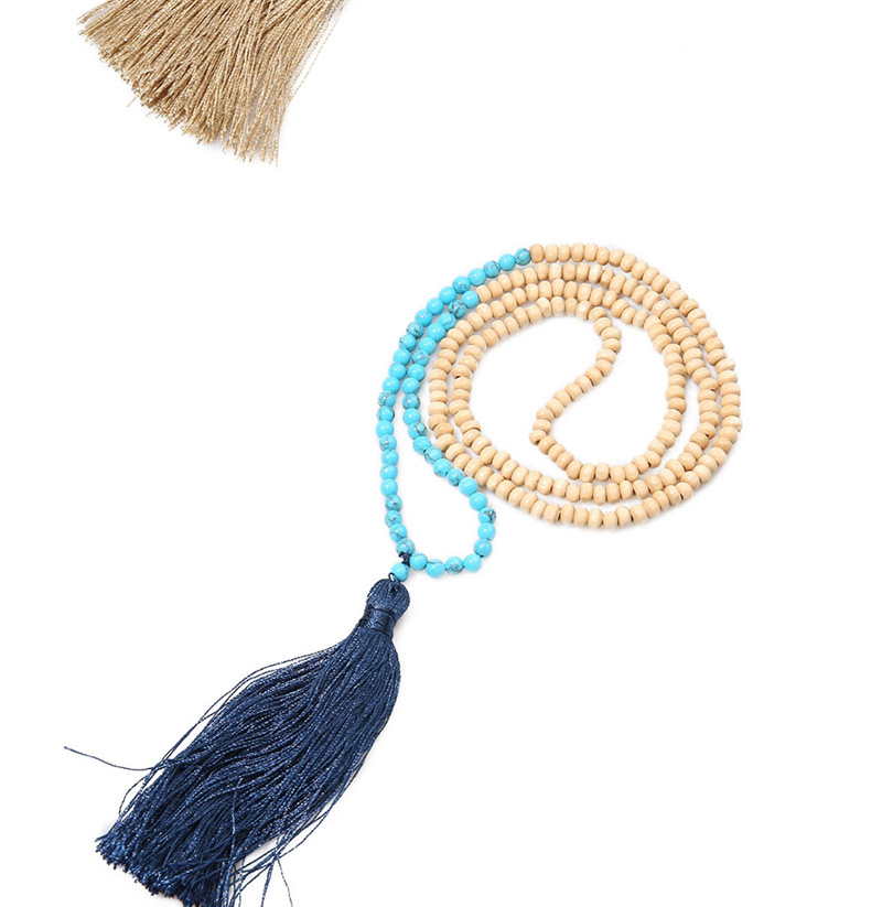 Fashion Navy Natural Stone Beaded Beads Tassel Necklace 6mm,Thin Scaves