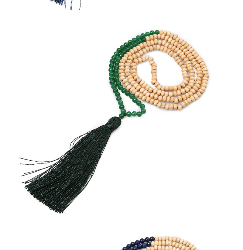 Fashion Dark Green Natural Stone Beaded Beads Tassel Necklace 6mm,Thin Scaves