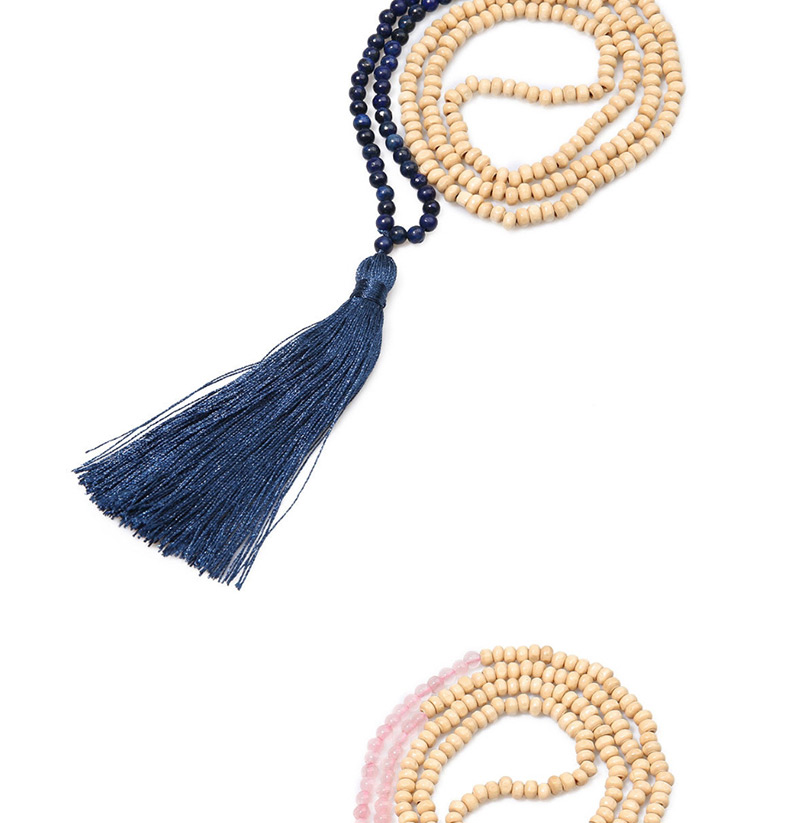 Fashion Khaki Natural Stone Beaded Beads Tassel Necklace 6mm,Thin Scaves