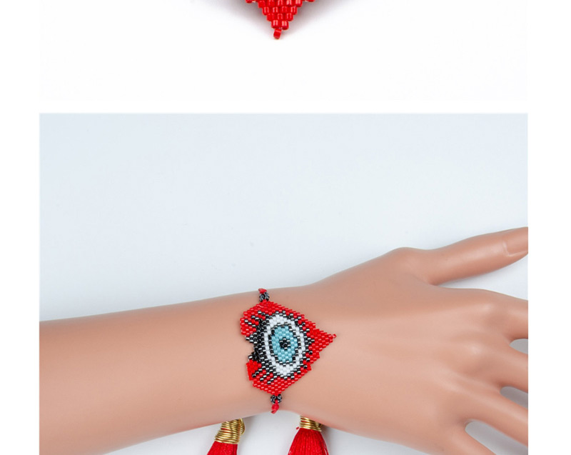  Red Rice Beads Woven Eye Heart Bracelet,Beaded Bracelet
