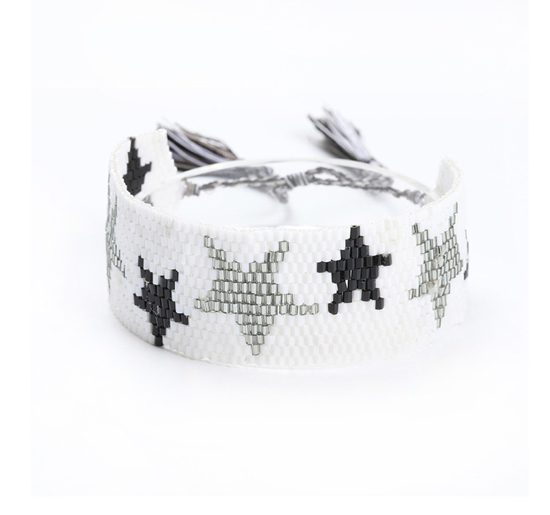  White Tasseled Beads Woven Bracelet,Beaded Bracelet