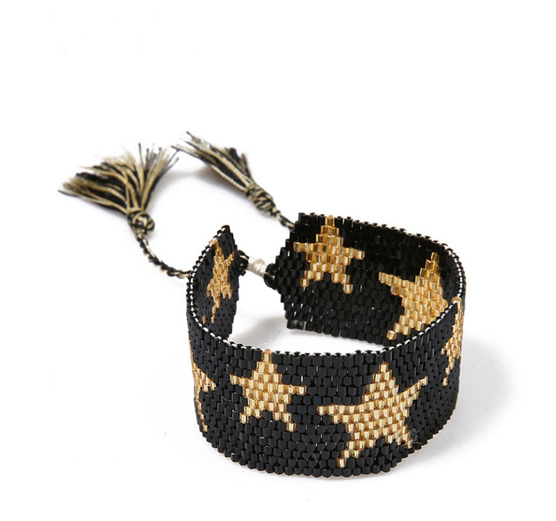  Black Tasseled Beads Woven Bracelet,Beaded Bracelet