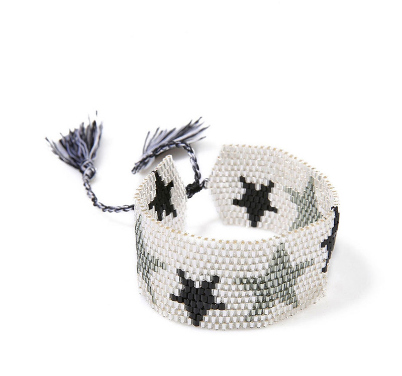  White Tasseled Beads Woven Bracelet,Beaded Bracelet