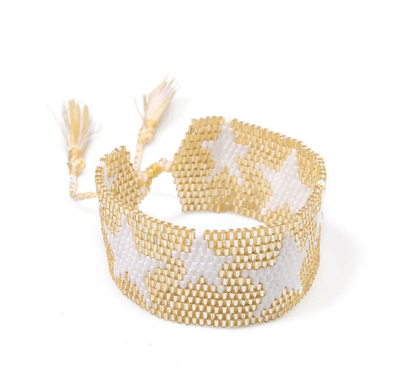  Yellow + White Tasseled Beads Woven Bracelet,Beaded Bracelet