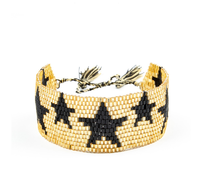  Yellow + Black Tasseled Beads Woven Bracelet,Beaded Bracelet