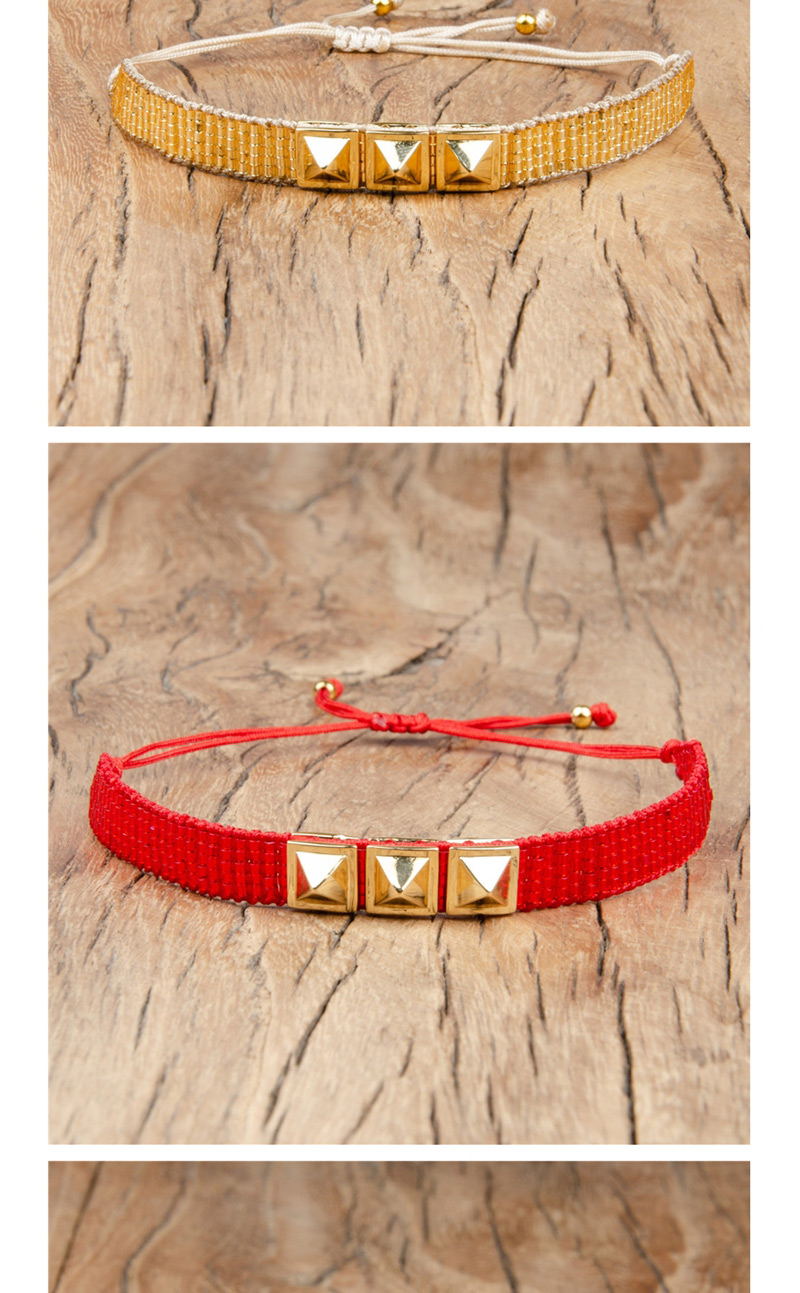  Red Electroplated Rivet Beaded Woven Bracelet,Beaded Bracelet