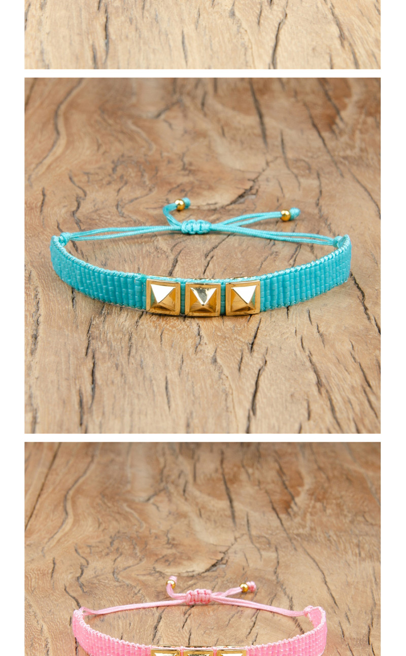  Blue Electroplated Rivet Beaded Woven Bracelet,Beaded Bracelet