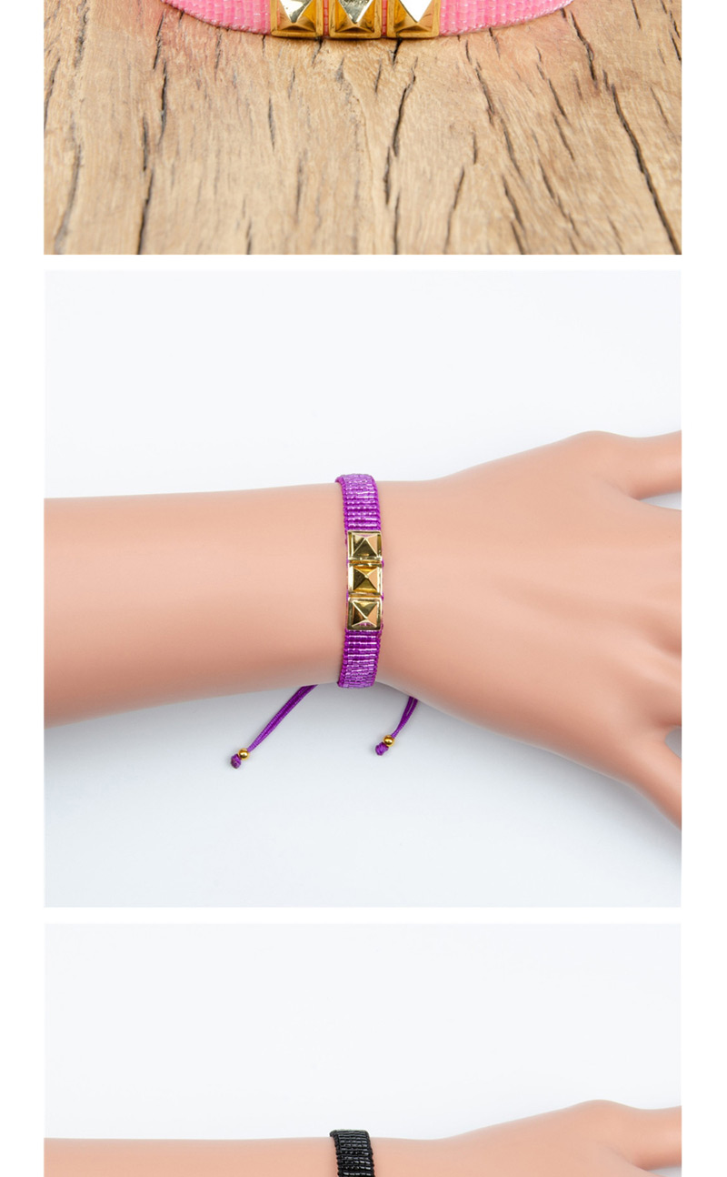  Purple Electroplated Rivet Beaded Woven Bracelet,Beaded Bracelet