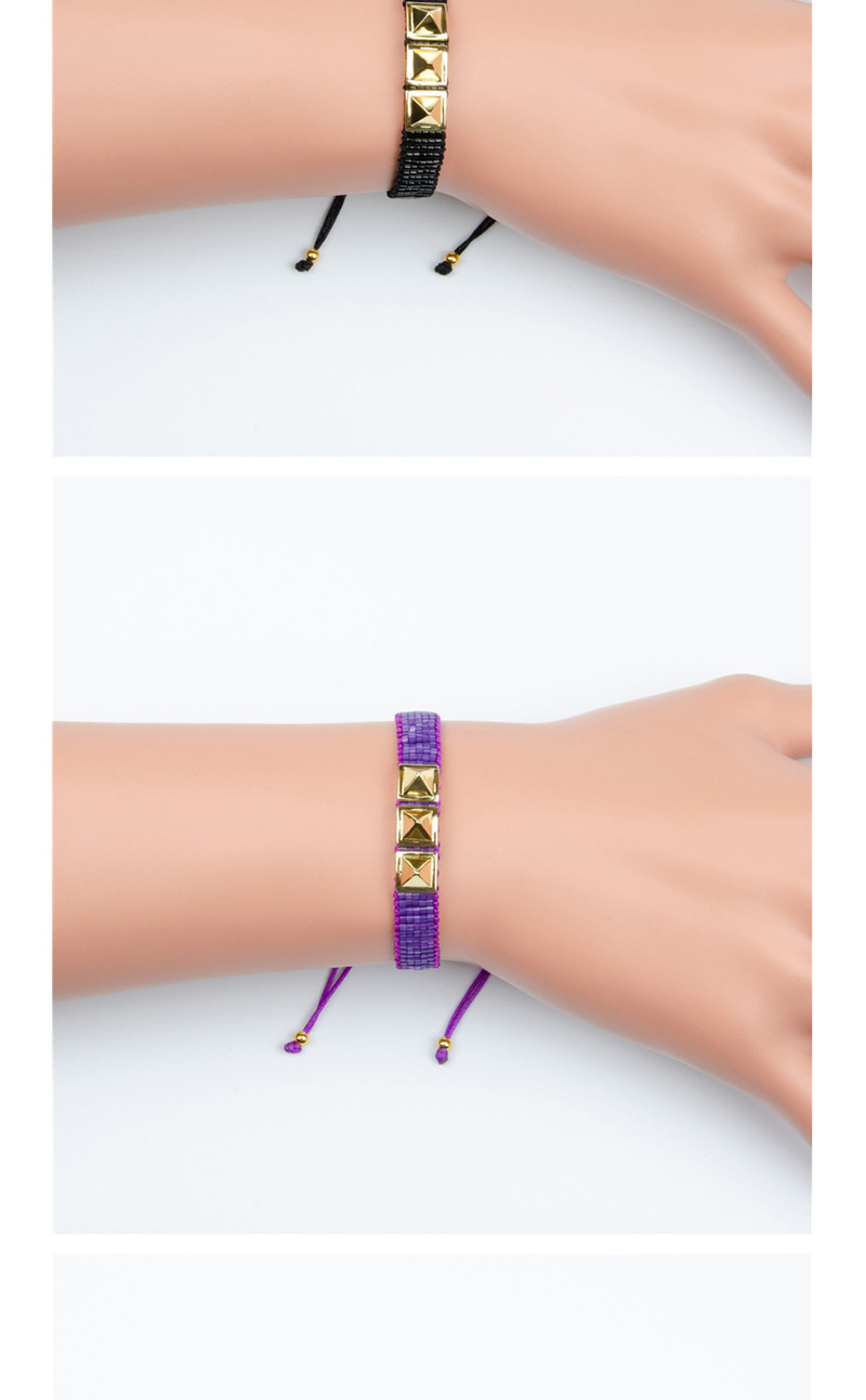  Deep Purple Electroplated Rivet Beaded Woven Bracelet,Beaded Bracelet