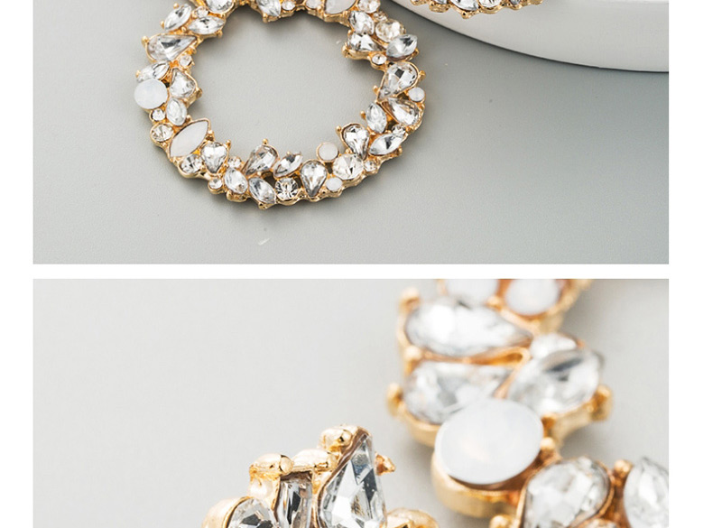  White K Small Flower Round Alloy Diamond Earrings,Drop Earrings