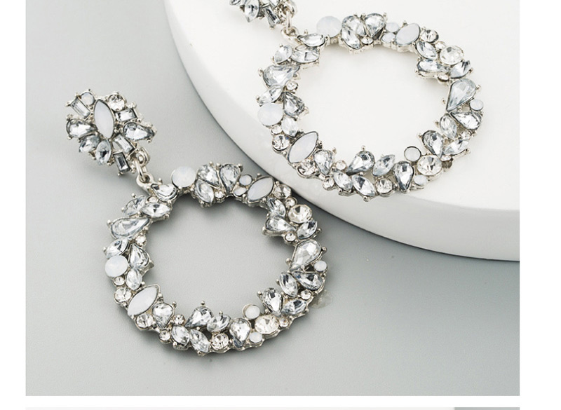  White K Small Flower Round Alloy Diamond Earrings,Drop Earrings