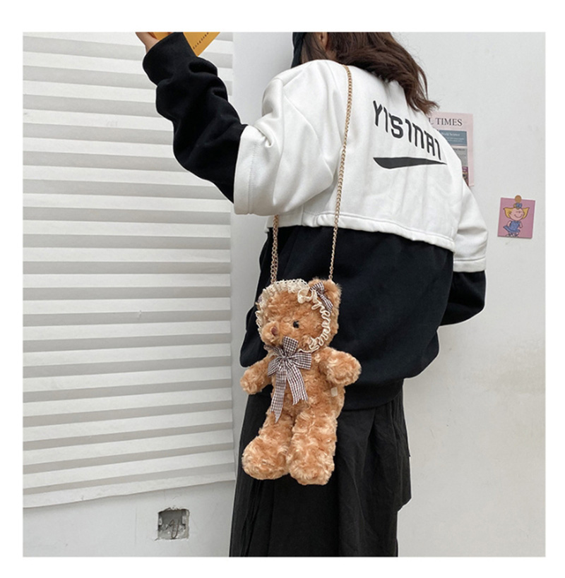  Brown Plush Lace Bear Cub Crossbody Bag,Shoulder bags