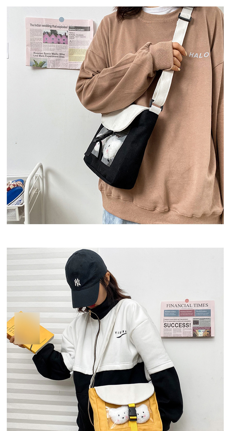  Yellow Belt Pendant Transparent Bear Doll Canvas Slung Shoulder Bag,Shoulder bags