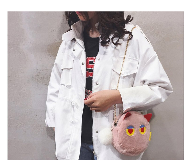  Pink Contrast Embroidered Cat Hair Ball Shoulder Bag,Shoulder bags