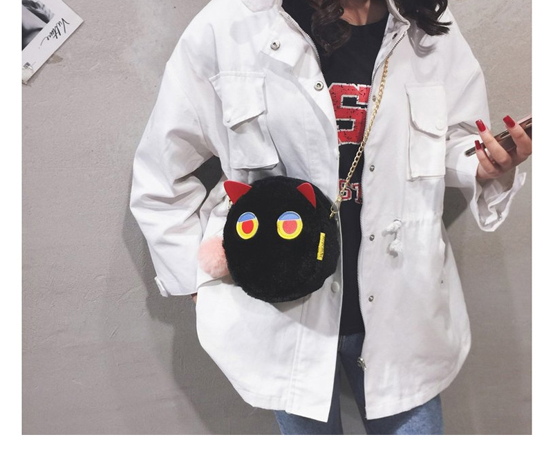  Black Contrast Embroidered Cat Hair Ball Shoulder Bag,Shoulder bags
