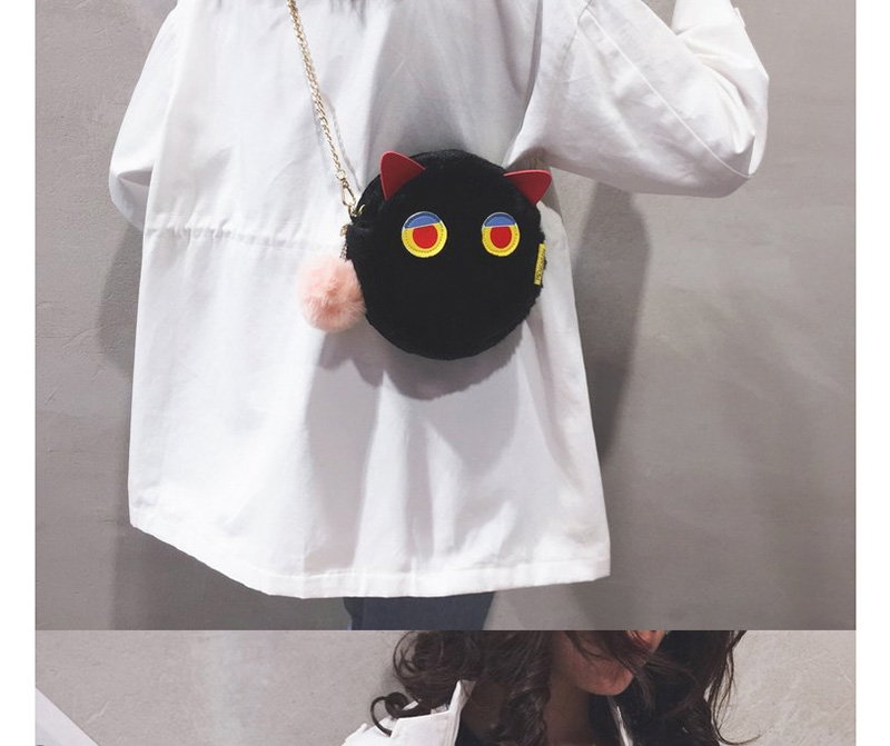 Black Contrast Embroidered Cat Hair Ball Shoulder Bag,Shoulder bags