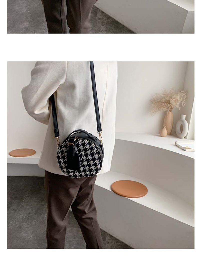  Checkered Black Woolen Portable Contrast Shoulder Crossbody Bag,Handbags