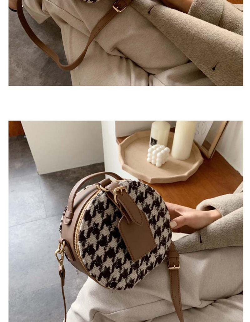  Checkered Black Woolen Portable Contrast Shoulder Crossbody Bag,Handbags