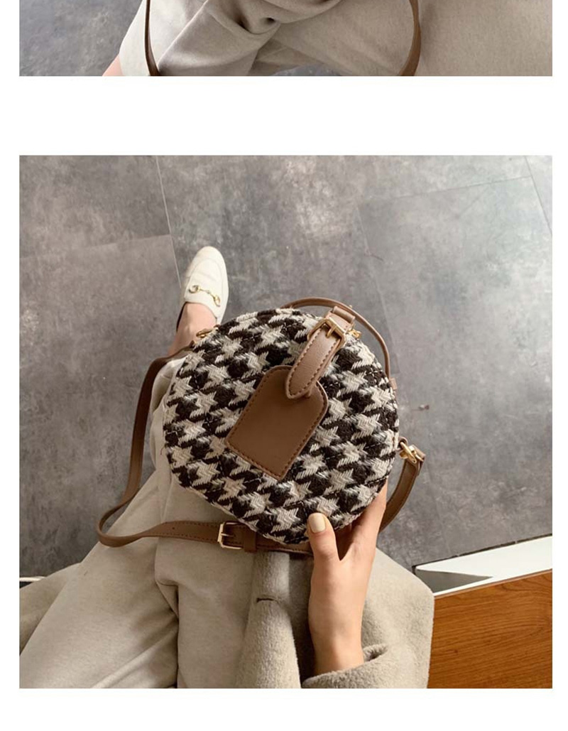  Checkered Khaki Woolen Portable Contrast Shoulder Crossbody Bag,Handbags