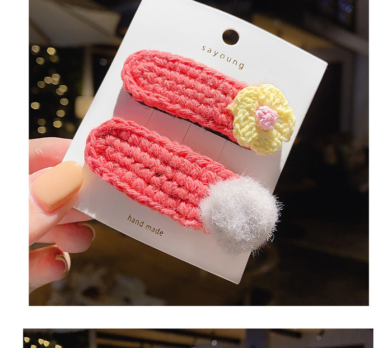  Pink Colored Hair Ball Hair Clip Knitted Woolen Hairpin  Alloy,Hairpins