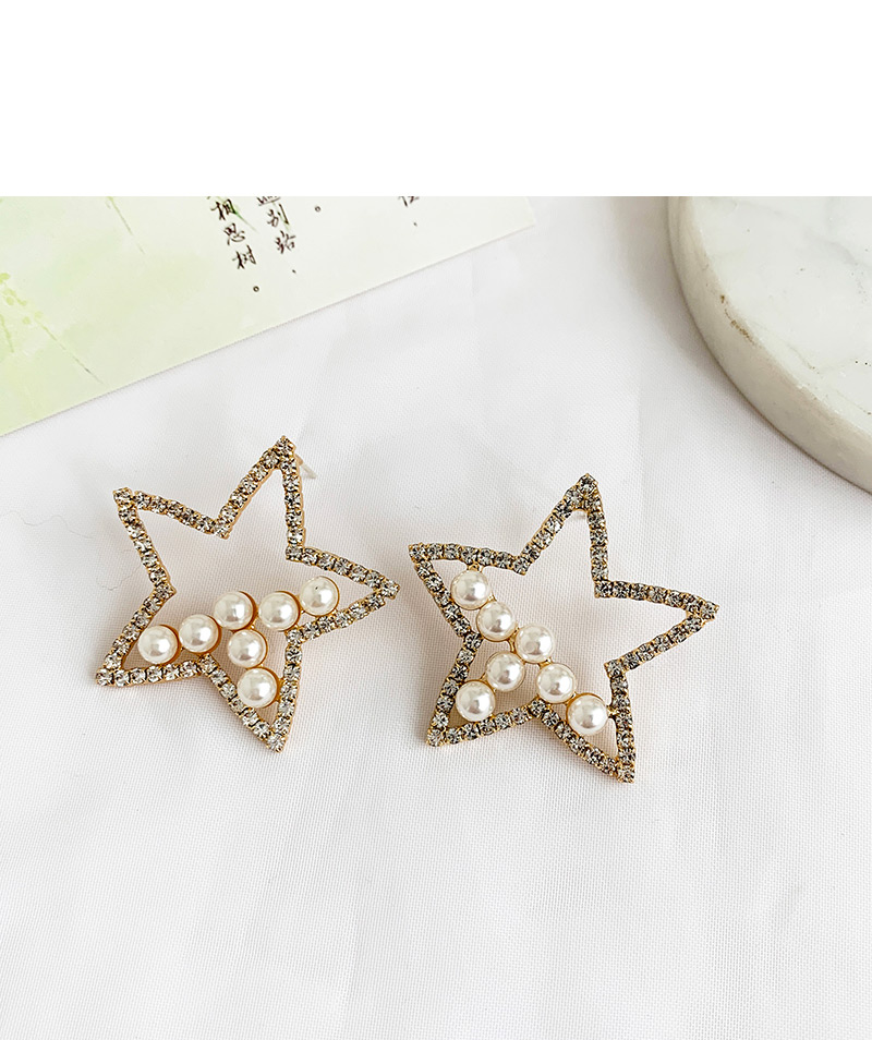 Fashion Gold Alloy Diamond-studded Five-pointed Star Stud Earrings,Stud Earrings