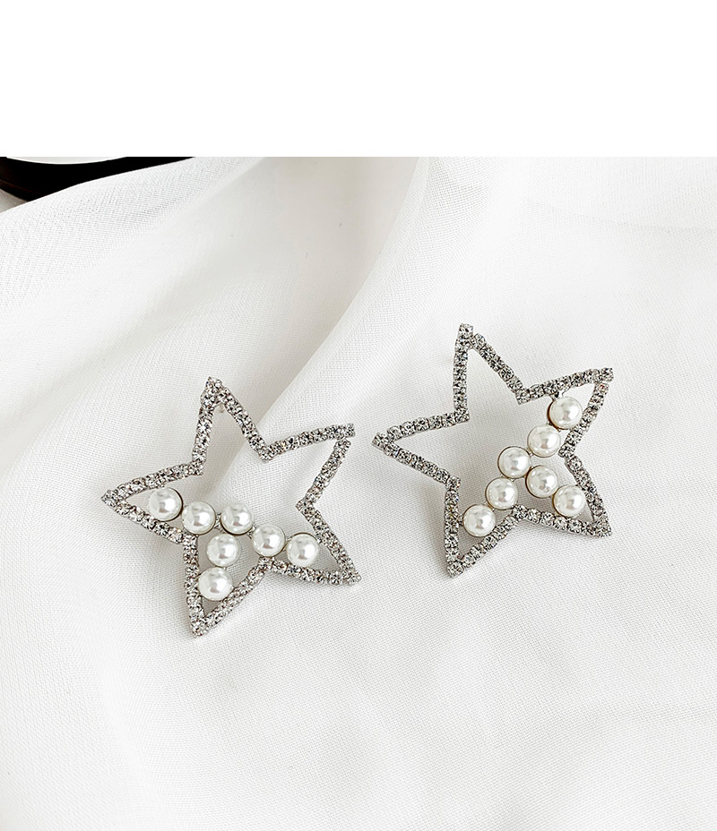 Fashion Gold Alloy Diamond-studded Five-pointed Star Stud Earrings,Stud Earrings