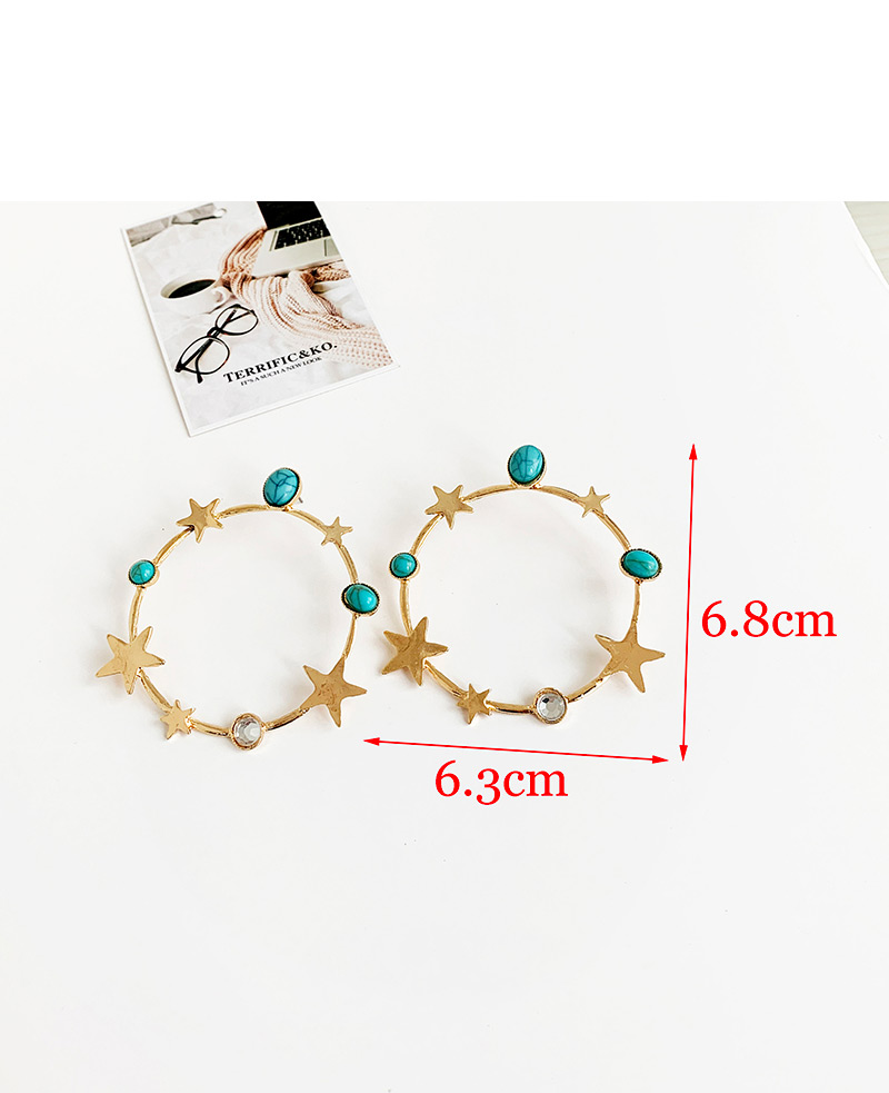 Fashion Silver Alloy Natural Stone Five-pointed Star Circle Earrings,Stud Earrings