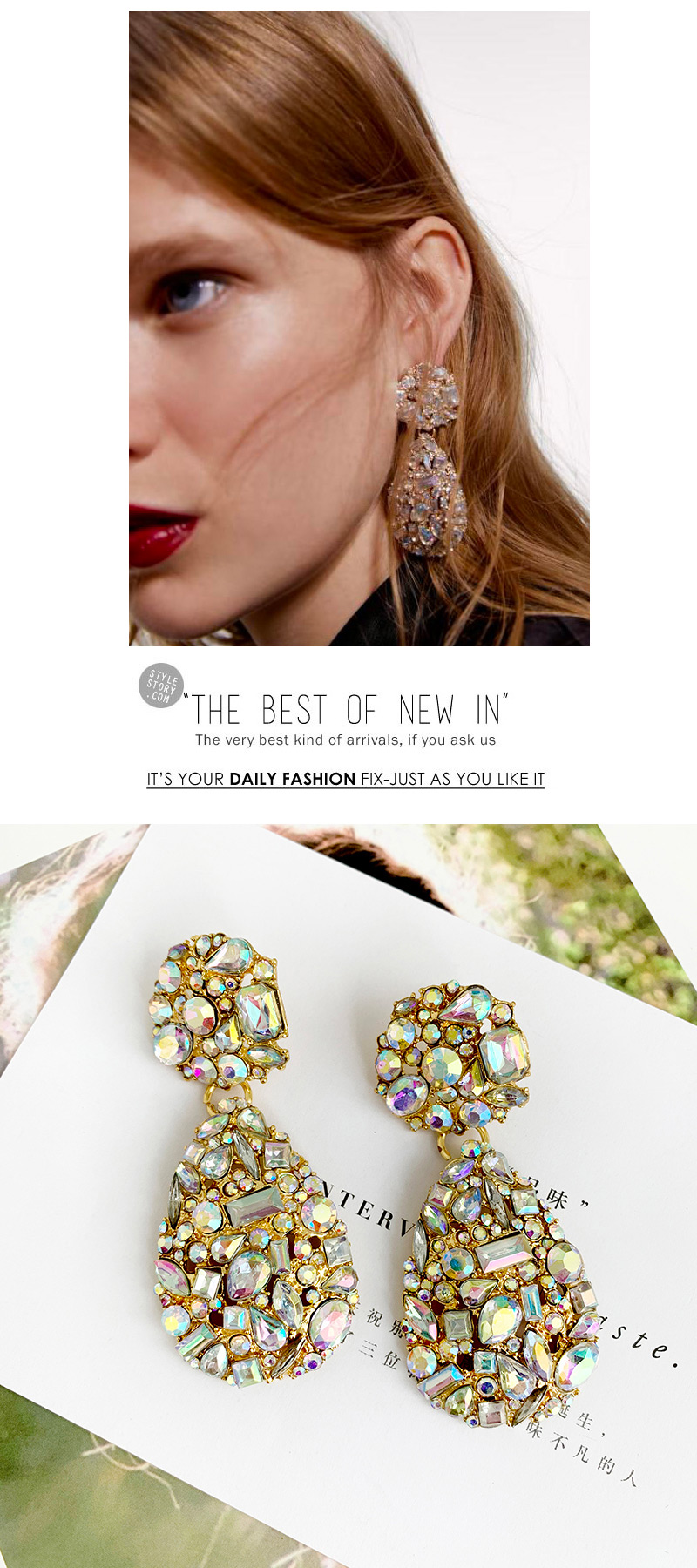 Fashion Ab Color Alloy Diamond Drop Shape Earrings,Drop Earrings