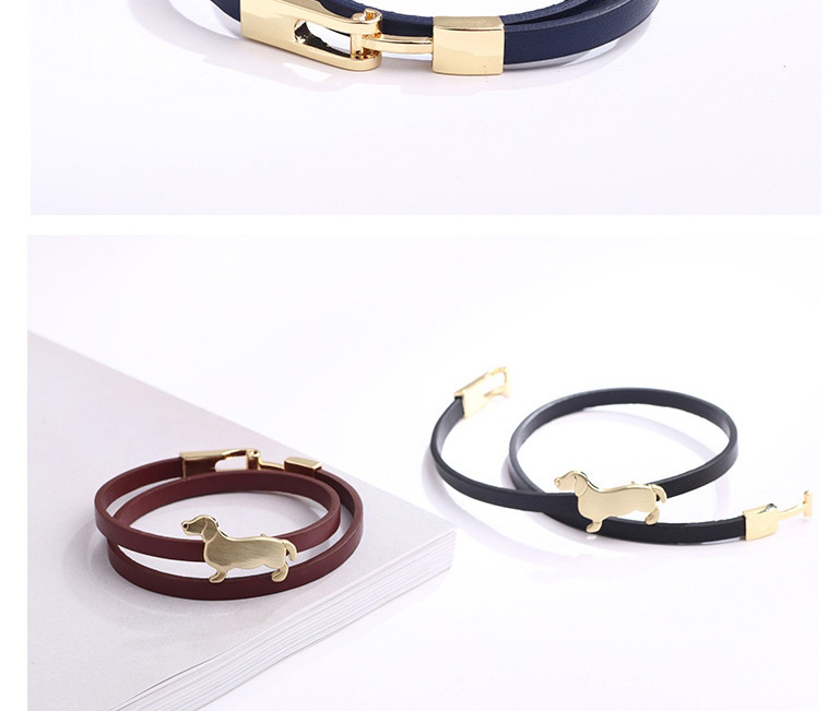 Fashion Wood Grain Brown Leather Alloy Puppy Bracelet,Fashion Bracelets