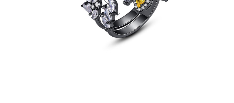 Fashion Gun Black Copper Inlaid Zirconium Flower Opening Ring,Rings
