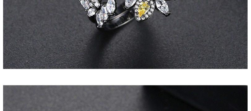 Fashion Gun Black Copper Inlaid Zirconium Flower Opening Ring,Rings