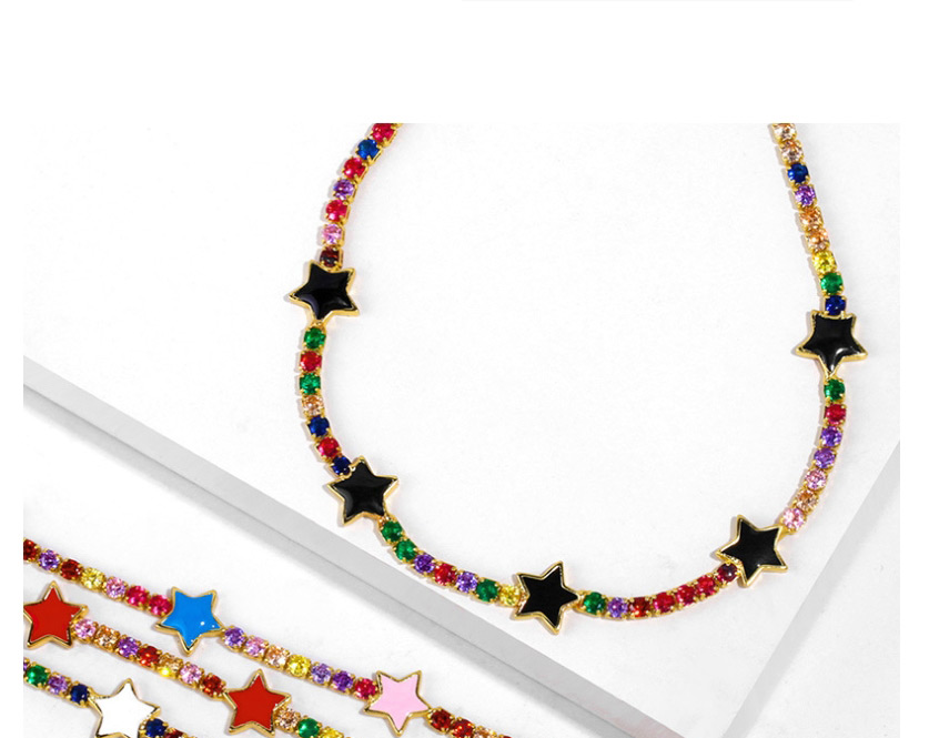 Fashion Black Drip Oil Five-pointed Star Set With Colored Diamond Necklace,Necklaces