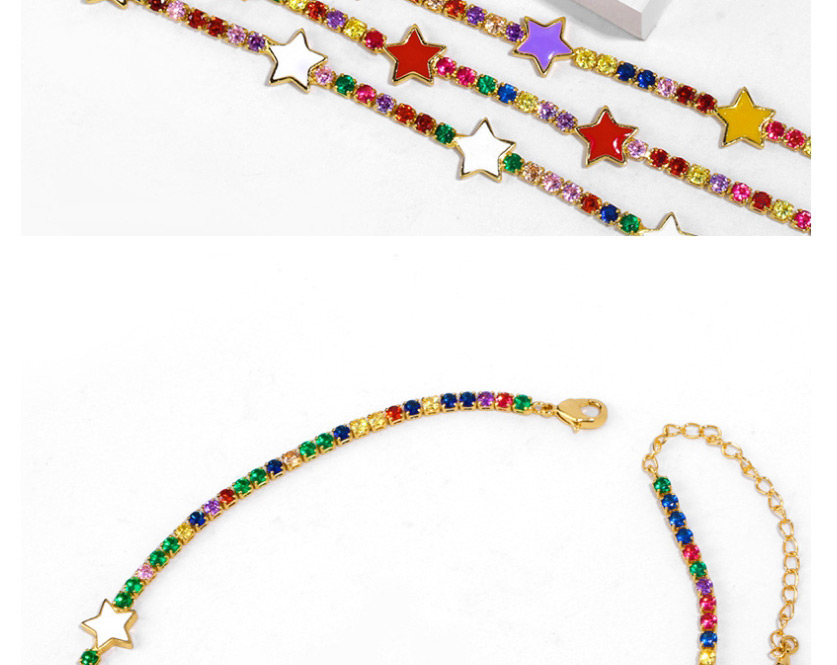 Fashion White Drip Oil Five-pointed Star Set With Colored Diamond Necklace,Necklaces