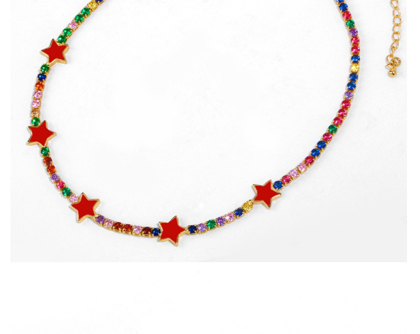 Fashion Black Drip Oil Five-pointed Star Set With Colored Diamond Necklace,Necklaces