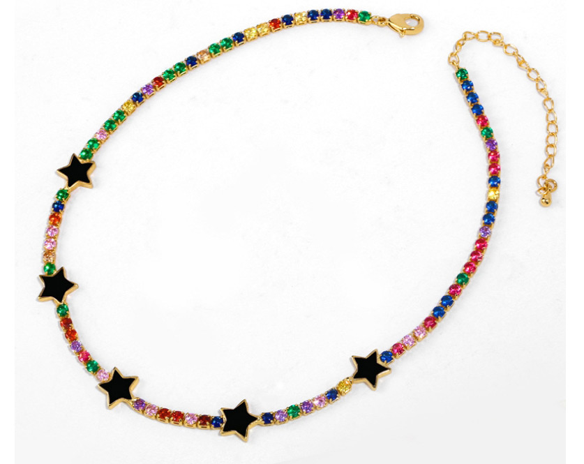 Fashion Red Drip Oil Five-pointed Star Set With Colored Diamond Necklace,Necklaces