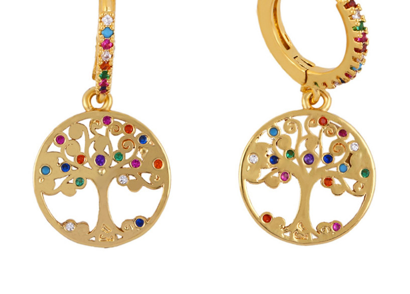 Fashion Life Tree Gold Micro-set Color Zircon Earrings,Earrings