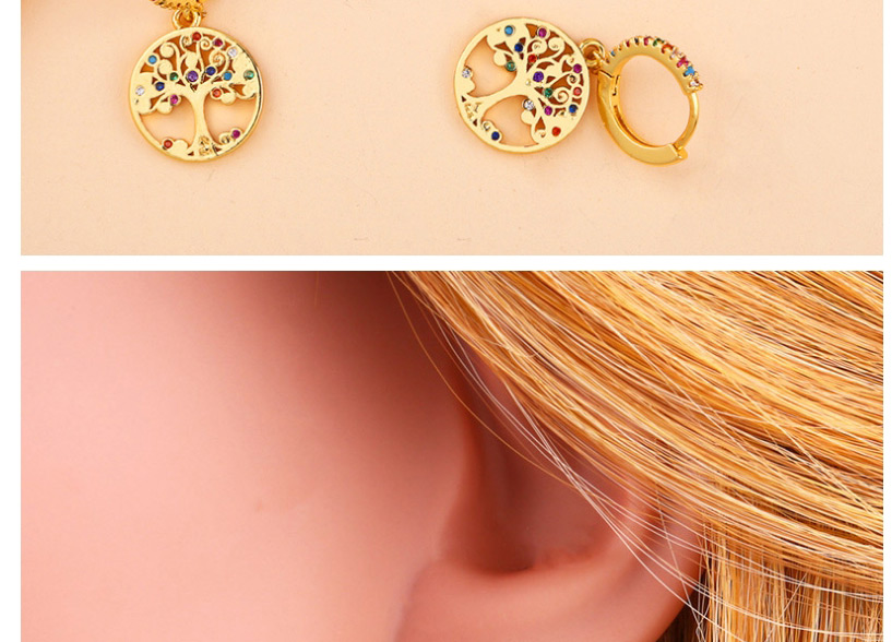 Fashion Life Tree Gold Micro-set Color Zircon Earrings,Earrings