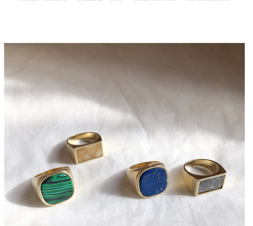 Fashion Green Square Ring Square Glossy Lapis Lazuli Brass Ring,Fashion Rings