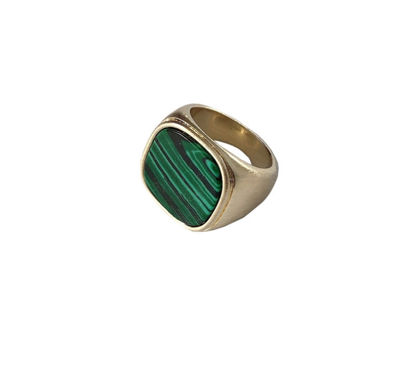 Fashion Green Square Ring Square Glossy Lapis Lazuli Brass Ring,Fashion Rings