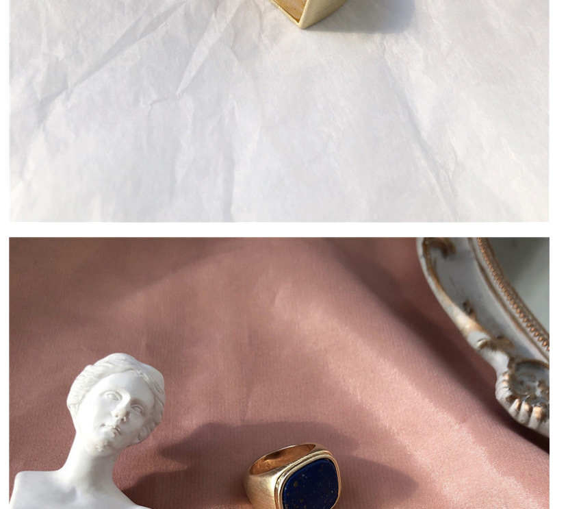 Fashion Blue Square Ring Square Glossy Lapis Lazuli Brass Ring,Fashion Rings