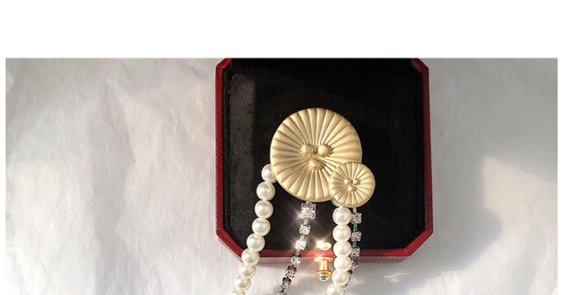 Fashion Gold Fringed Pearl Gold Coin Flower Flash Diamond Brooch,Korean Brooches