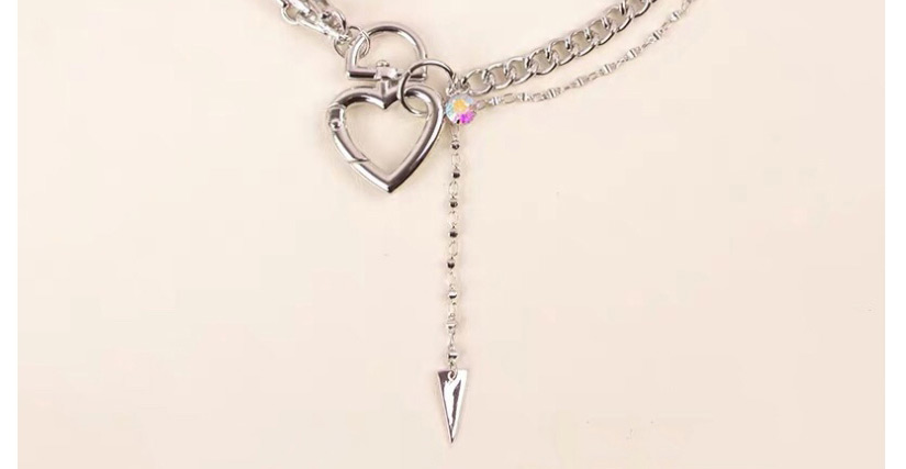 Fashion Silver Heart Tassel Flash Diamond Crystal Necklace,Multi Strand Necklaces