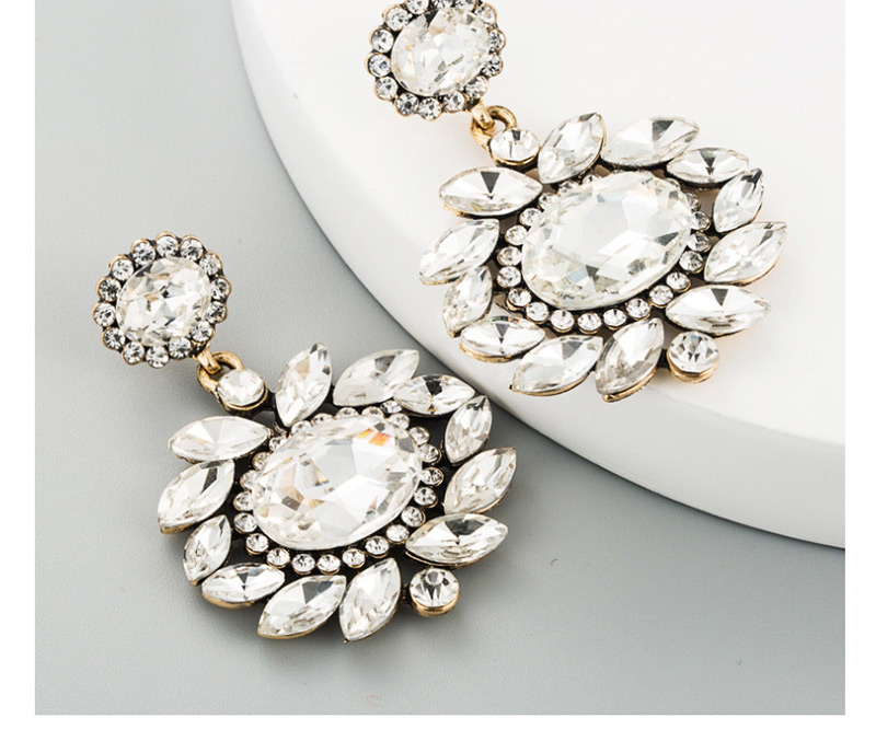  White Alloy Glass Rhinestone Flower Earrings,Drop Earrings